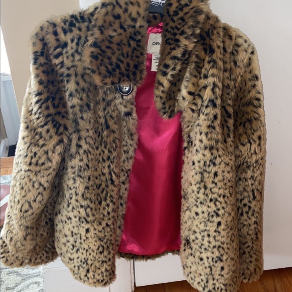 Leopard print fur children’s coat